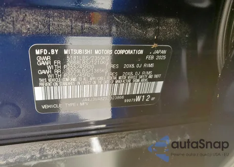 2025 Mitsubishi Outlander Se from USA, damaged, VIN JA4J3VA82SZ023866